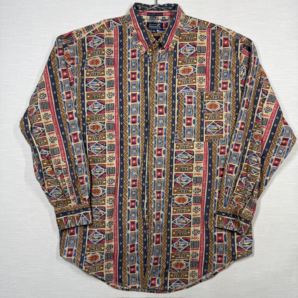 Ducks Unlimited Shirt Men's Large XL Button Down Aztec Southwestern Glyph